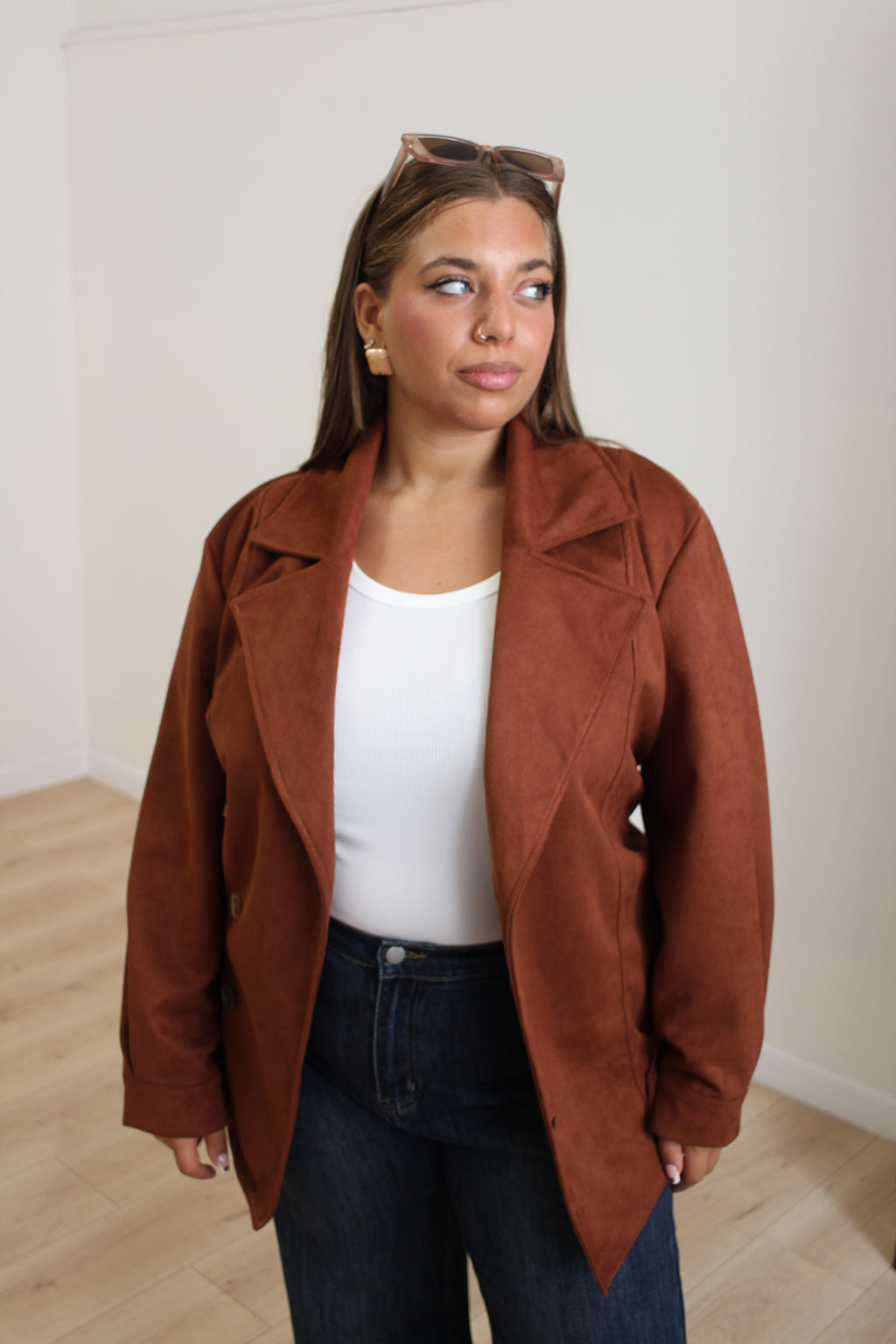Giacca in suede cognac